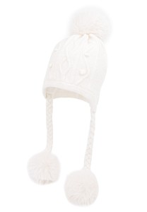 Czapka dla dziewczynki MALAKI Merino na zimę z trzema pomponami ekri | Jamiks