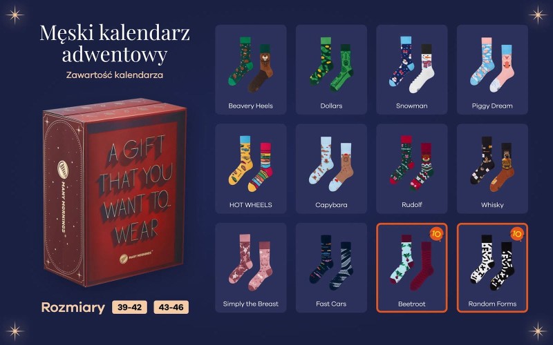 Świąteczny kalendarz adwentowy z kolorowymi skarpetkami Many Mornings