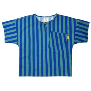 Koszulka 066-25 T-SHIRT WH BUTTON BLUE & GREEN STRIPES ( 100% COTTON )