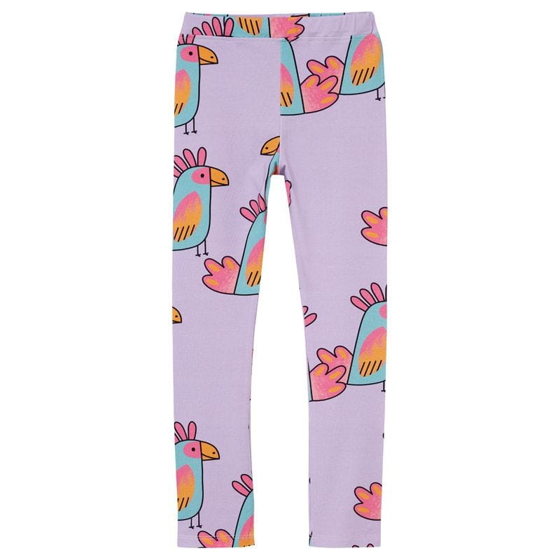 Legginsy KUKUKID VIOLET PARROTS – widok z przodu