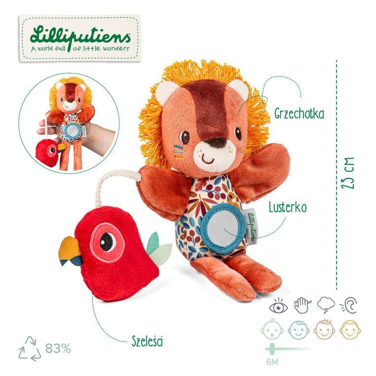 Pacynka Lilliputiens – miękkie lusterko i szeleści przy łapce