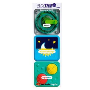 PlayTab Sensoryczne Kwadraty Zestaw 4 z Kołem Zębatym 12 m+ Fat Brain Toy Co FA488-6