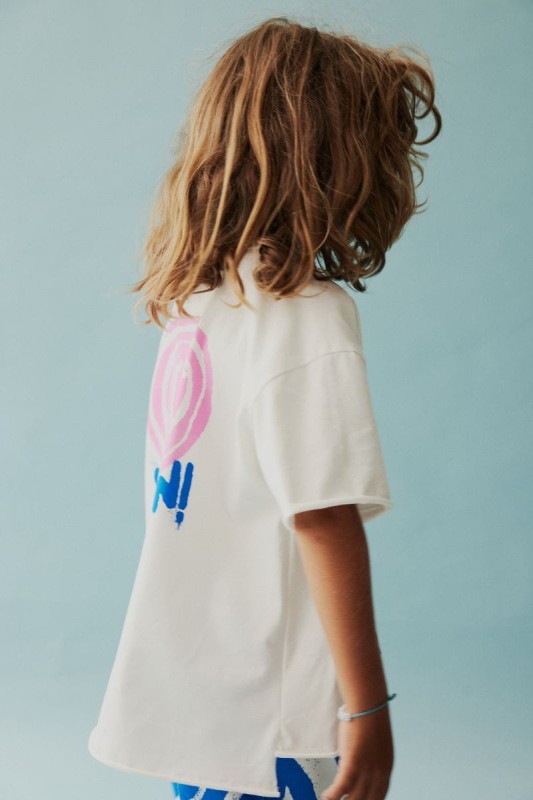 Koszulka Minikid z białej bawełny z dodatkiem elastanu – model SMILE ON TSHIRT