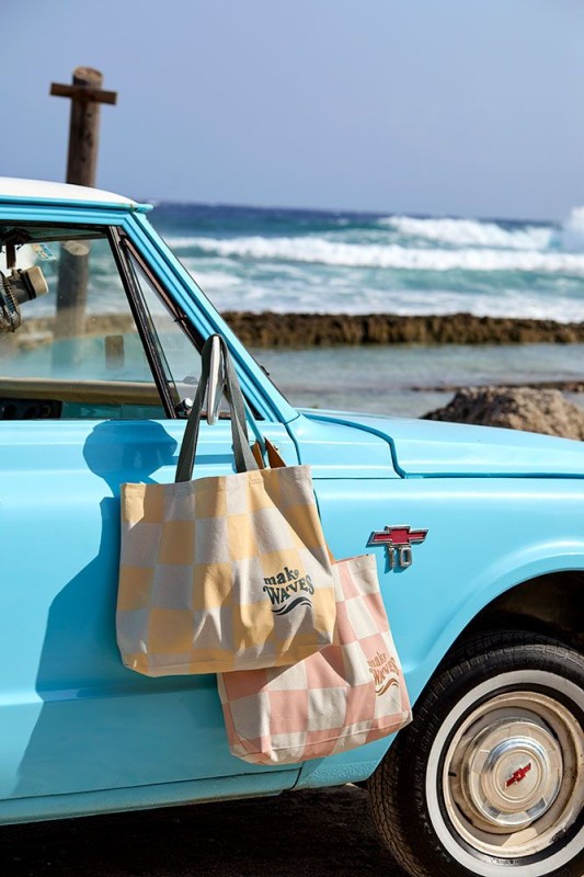 Torba w kratę vanilla sea salt z napisem make waves
