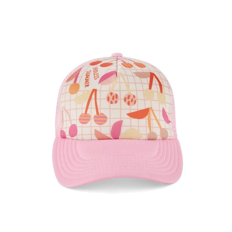 Czapka dziecięca z daszkiem Cherries Small Kids Cap DASHKI – kolorowa czapka z wiśniowym nadrukiem dla dzieci z regulacją obwodu