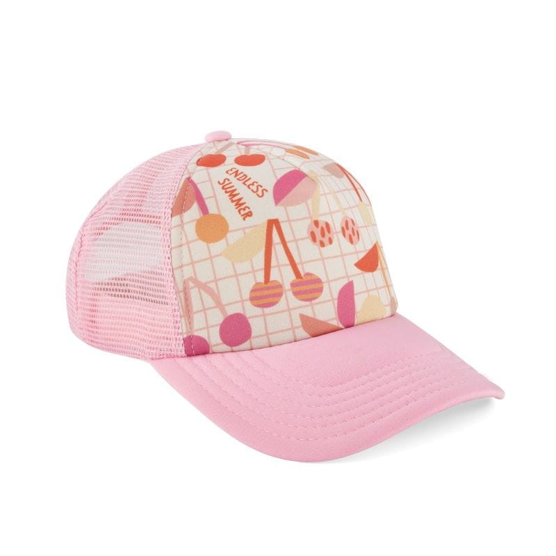 Autorski wiśniowy nadruk na czapce dziecięcej Cherries Small Kids Cap DASHKI – design stworzony przez polskich ilustratorów
