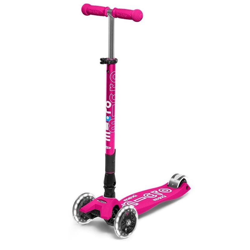 Hulajnoga Maxi Micro Deluxe LED Shocking Pink – składana hulajnoga dla dzieci 5+