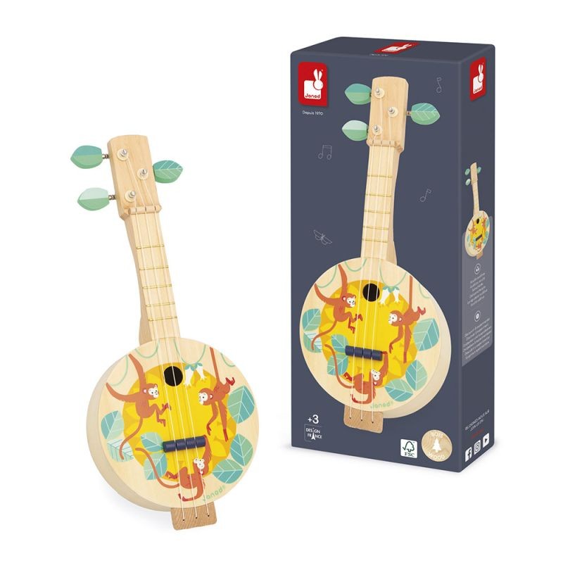 Kolorowe banjo drewniane Gioia – instrument dla 3-latka