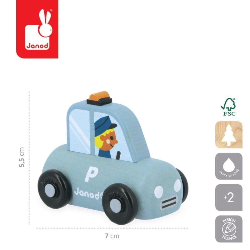 Radiowóz Janod z policjantem w środku