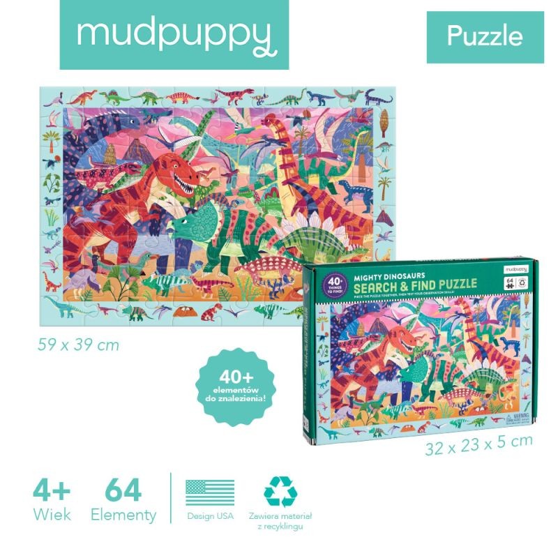 Dziecko układa puzzle obserwacyjne z motywem dinozaurów