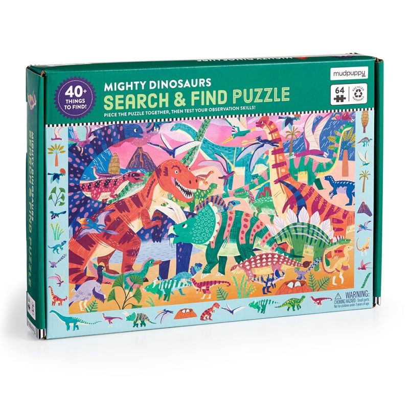 Puzzle obserwacyjne Potężne Dinozaury 64 elementów – ilustracja prehistorycznych dinozaurów