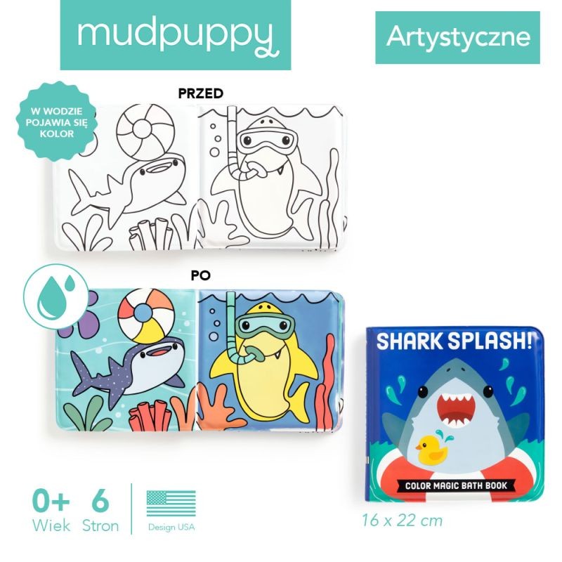 Ilustracje rekinów w książeczce kąpielowej