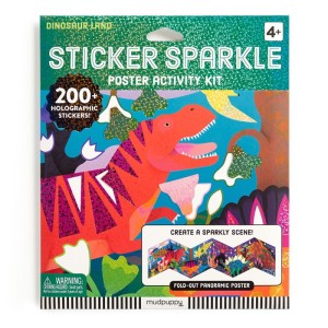 Zestaw do wyklejania Naklejki holograficzne 200+ szt. z plakatem Kraina dinozaurów 4 lata+ Mudpuppy MP84460