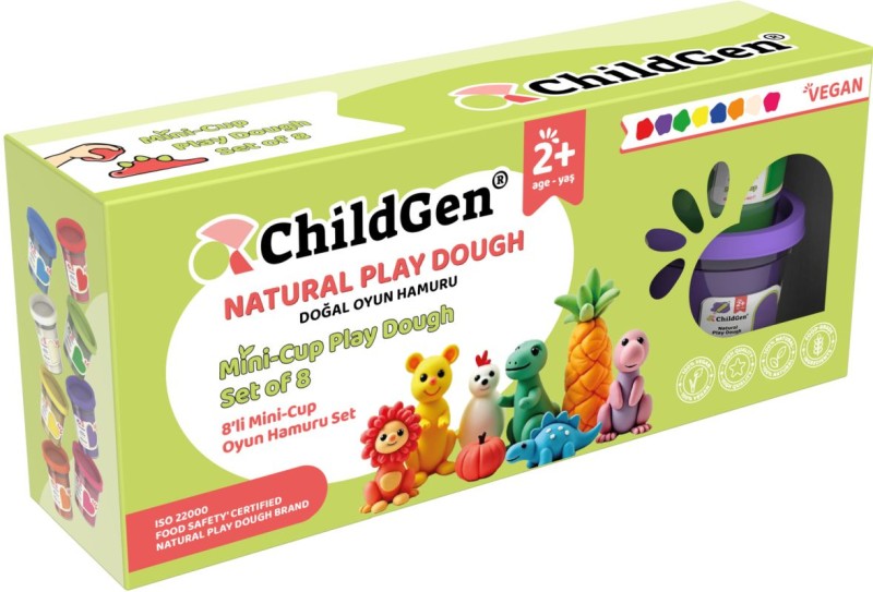 Zestaw naturalnej ciastoliny ChildGen – 8 kolorowych kubków
