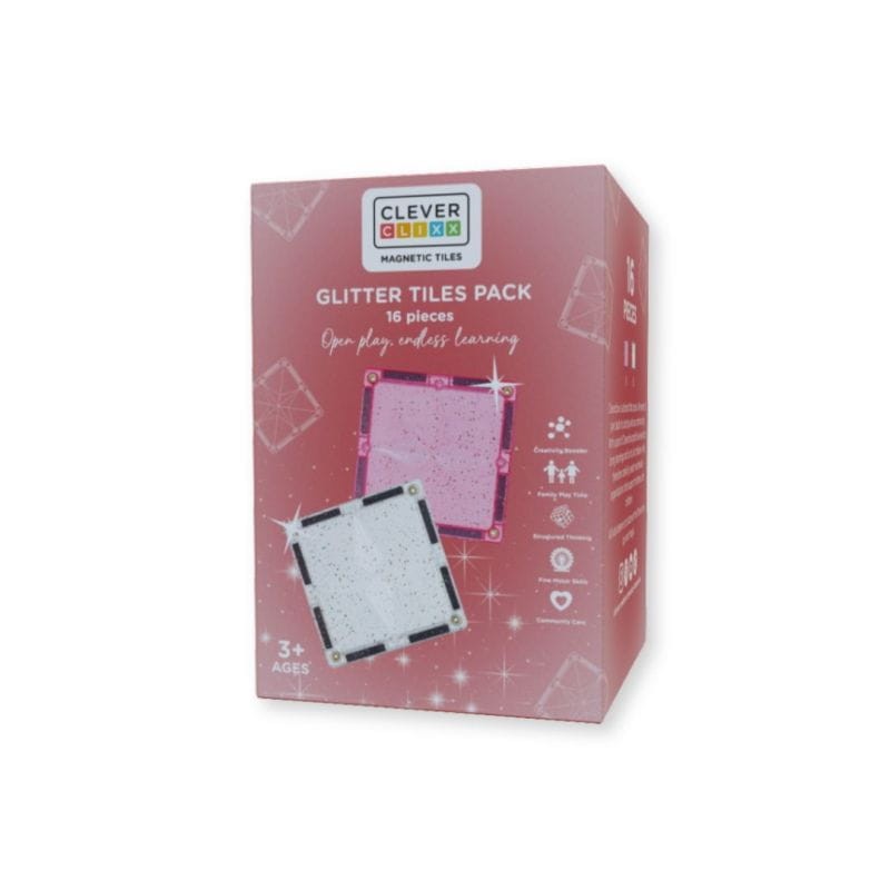 Klocki magnetyczne Cleverclixx Glitter Tiles – 16 elementów transparentnych