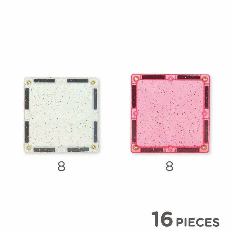 Zbliżenie na brokatowe płytki magnetyczne Cleverclixx – 3+