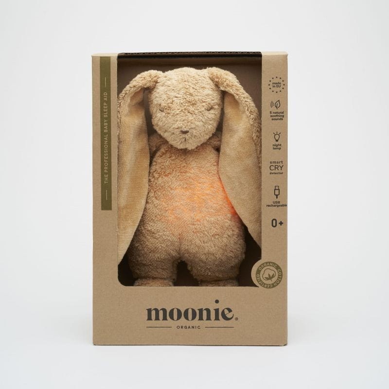 Moonie Organic 2.0 – króliczek w kolorze cappuccino z różowym światłem