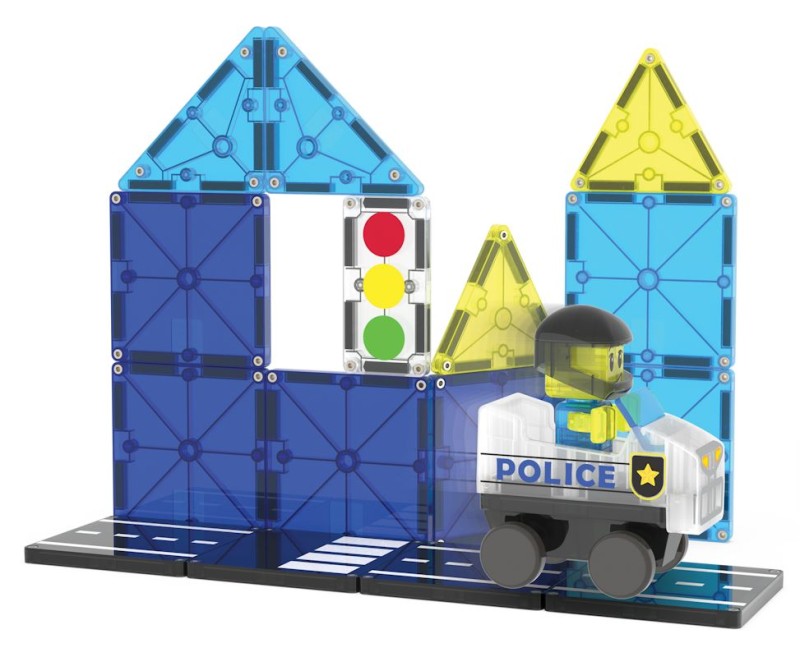 Zestaw klocków magnetycznych Police Patrol MAGNA-TILES z wozem policyjnym i figurką policjanta