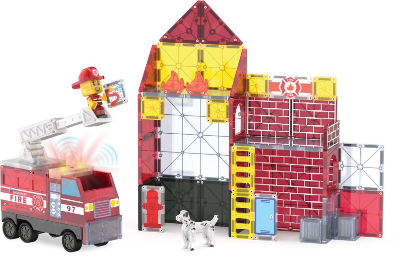 Edukacyjna zabawka MAGNA-TILES – straż pożarna, figurka, pies i dźwiękowy kafelek