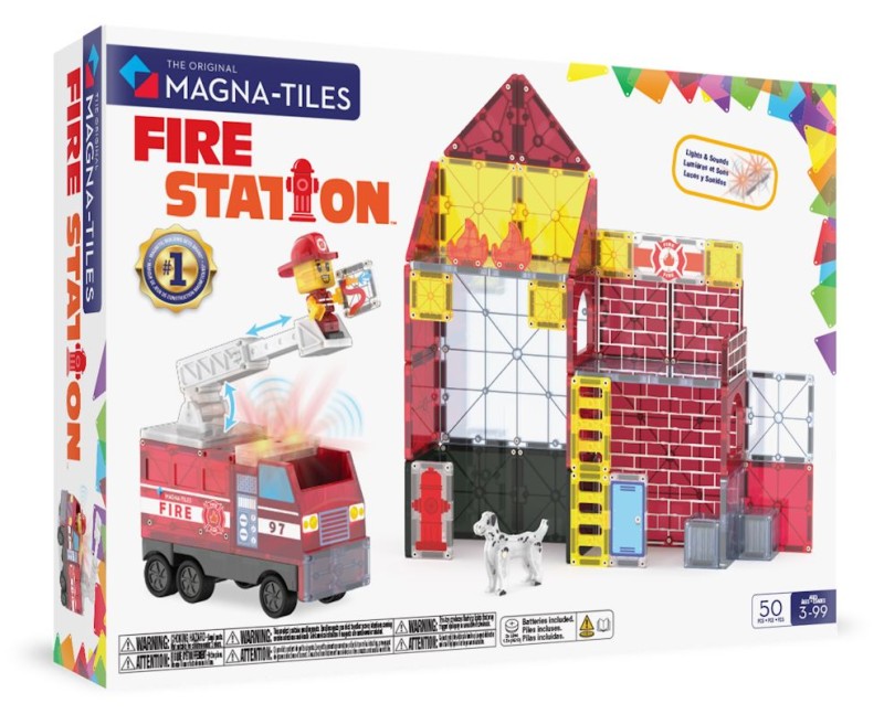Klocki magnetyczne MAGNA-TILES Fire Station 50 el. z wozem strażackim i figurką strażaka
