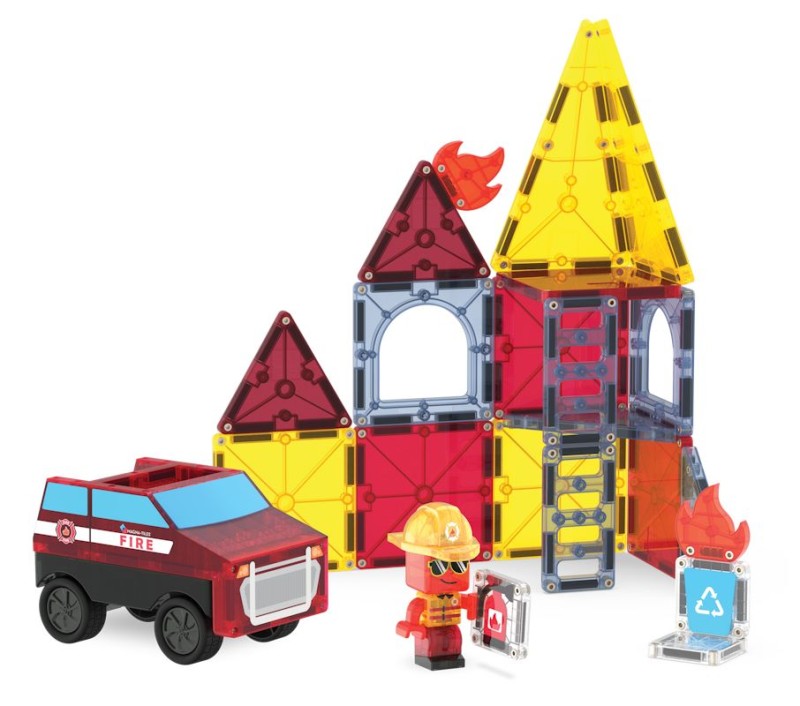 Zabawka strażacka MAGNA-TILES – autko Pullback, ogień, drabina i gaśnica