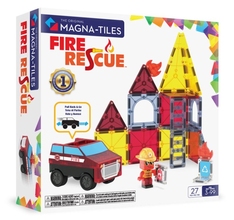MAGNA-TILES Fire Rescue – zestaw 27 klocków magnetycznych z pojazdem i strażakiem