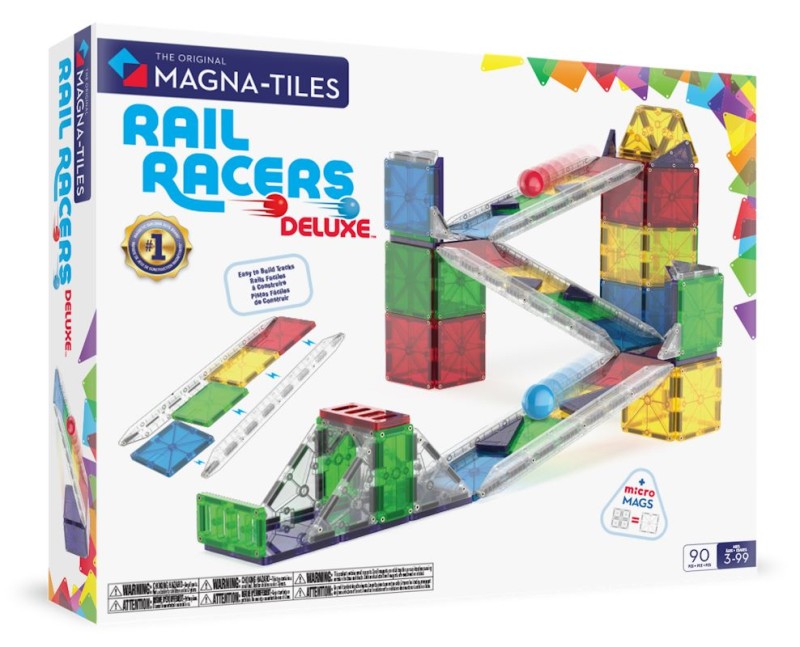 Klocki magnetyczne MAGNA-TILES Rail Racers XL – 90 elementów z torem kulkowym