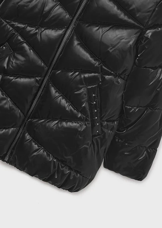 Czarna Kurtka Coated dla Dziewczynki – Mayoral 15-07436-061