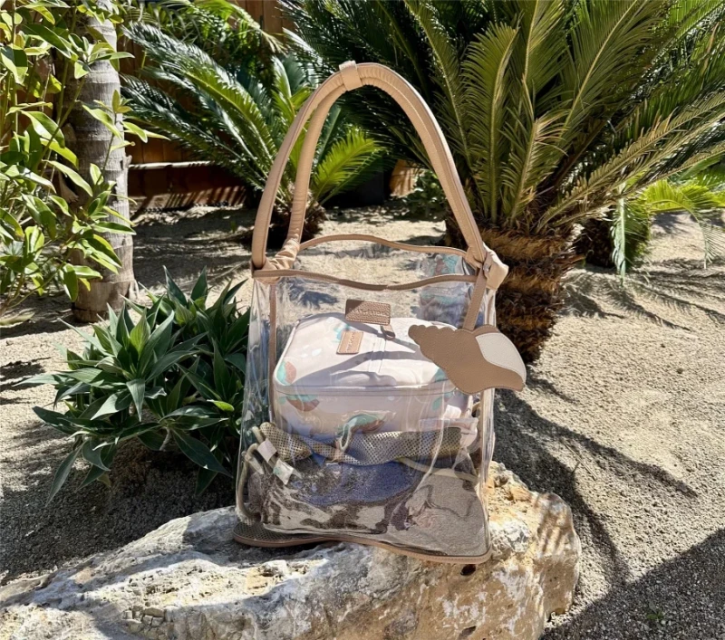 Beach Bag Taupe – przezroczysta torba na plażę w stonowanym kolorze