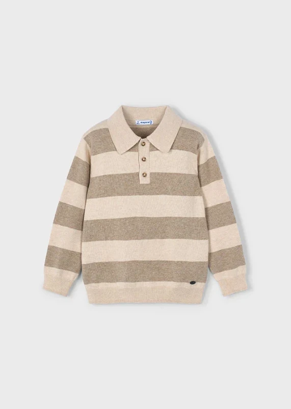 Sweter polo trykotowy chłopięcy taupe melanż Mayoral