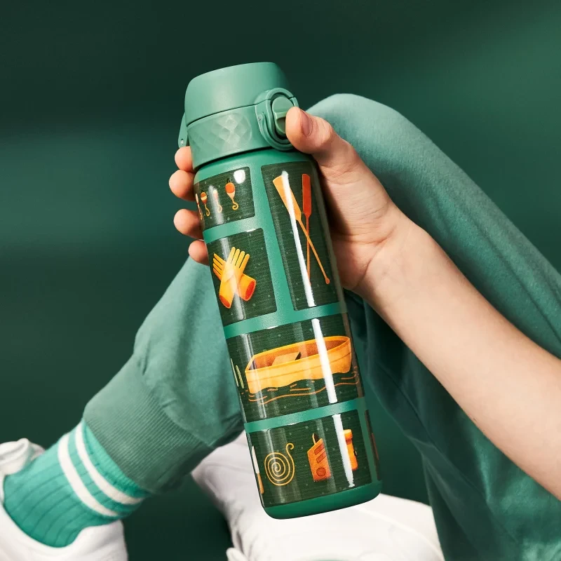 Butelka termiczna ION8 Fishing 500 ml zielona z rybami dla dzieci