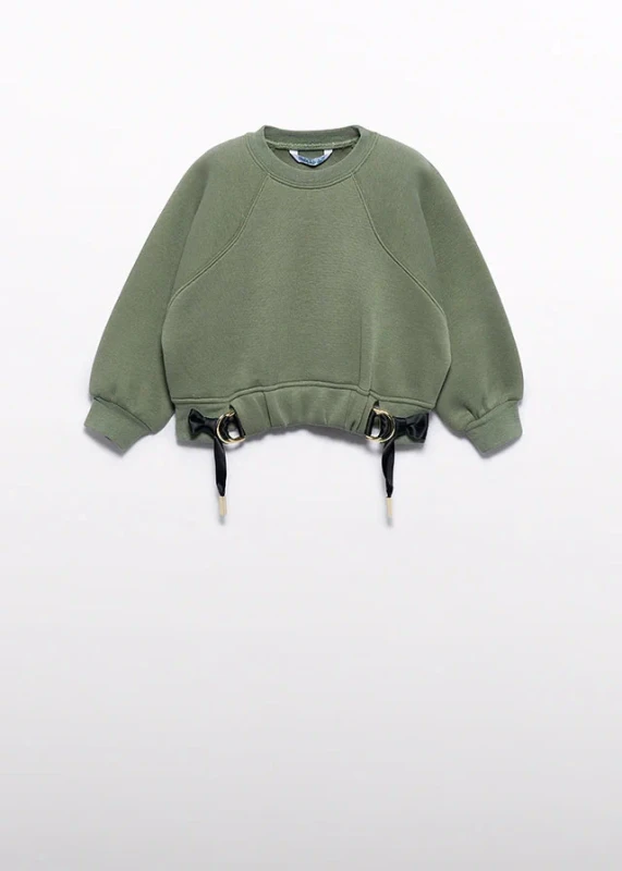 Bluza dziewczęca khaki Abel & Lula ze sznurowanymi detalami – przód