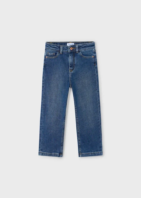 Dziecięce spodnie jeansowe unisex Mayoral ciemny niebieski – przód