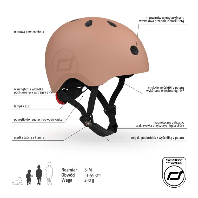 Bezpieczny kask dla dziecka z LED i magnetycznym zapięciem