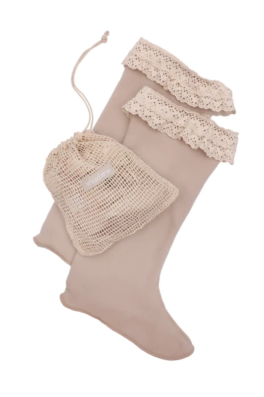Ocieplacze damskie mudme Limited Collection Pearl z koronką – widok z przodu