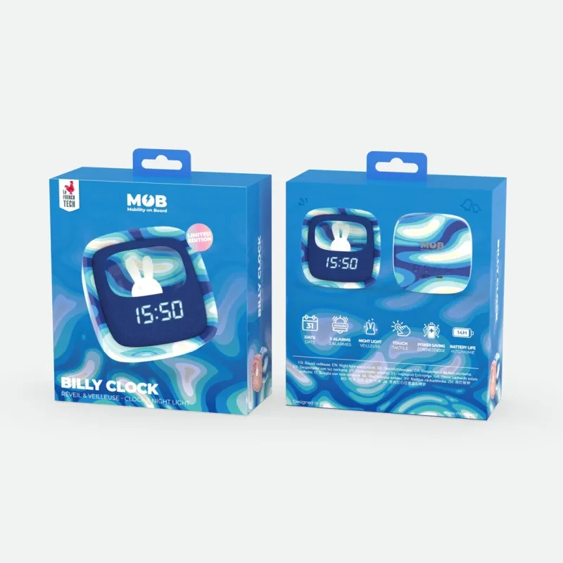 Lampka nocna z budzikiem Billy Blue Waves MOB