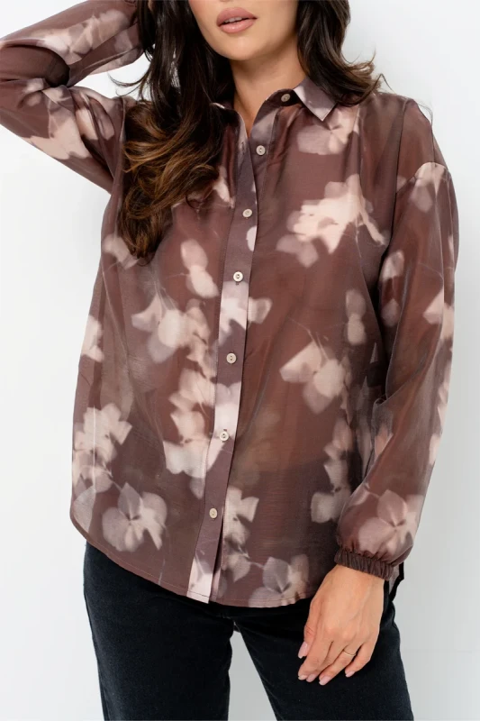 Elegancka koszula Bopoco Autumn Glow brązowa z długimi rękawami
