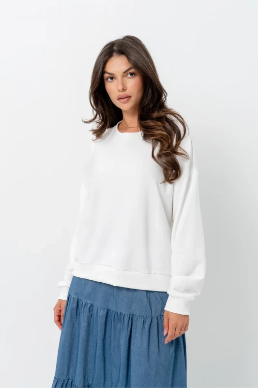 Bluza damska Bopoco "Cream Dream" śmietankowa z okrągłym dekoltem