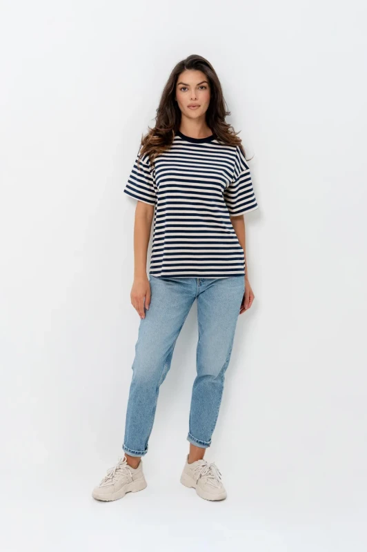 Klasyczny granatowy T-shirt damski Bopoco Stripes Harmony