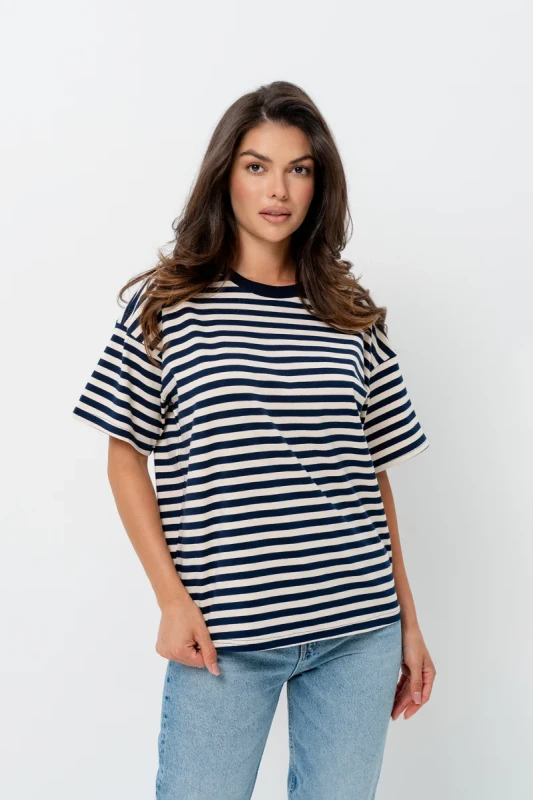 T-shirt damski Bopoco Stripes Harmony granat w paski