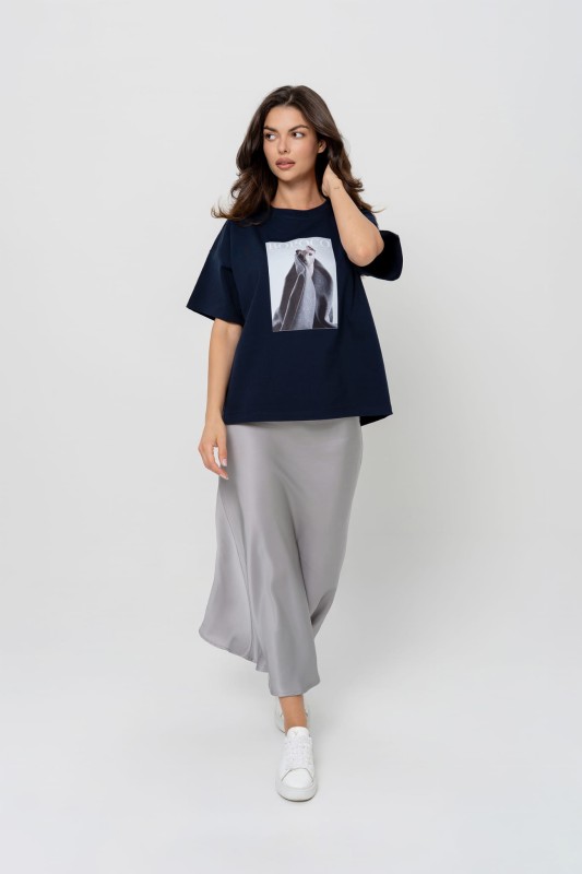 Granatowy T-shirt damski Bopoco Midnight Classic – wygodny i uniwersalny