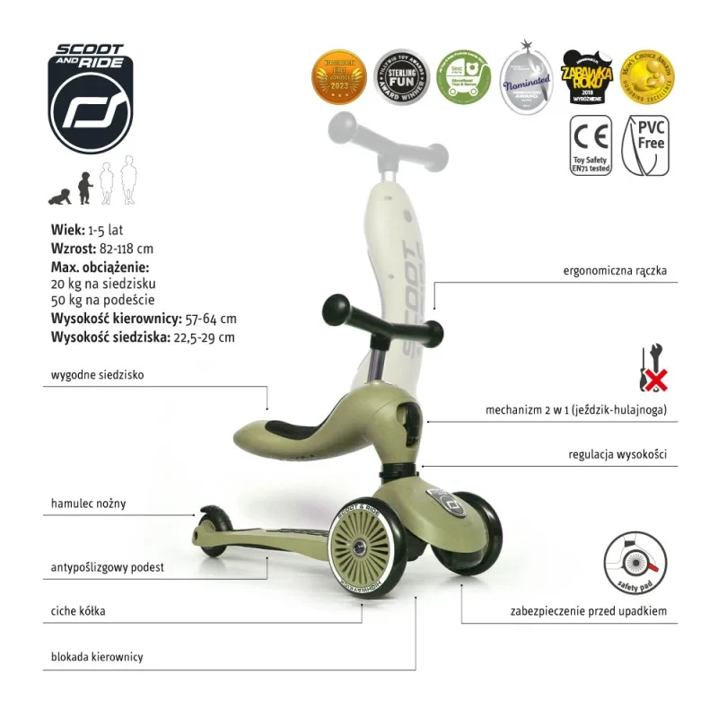 Bezpieczna hulajnoga 2w1 dla malucha z systemem safety-pad