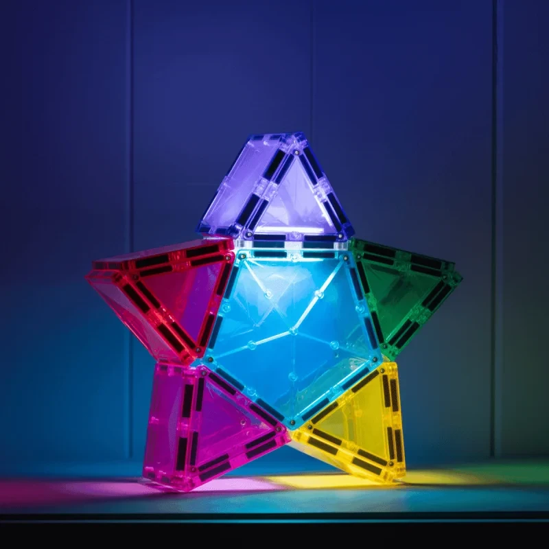 Dziecko bawiące się świecącymi klockami magnetycznymi CONNETIX Light Star Pack