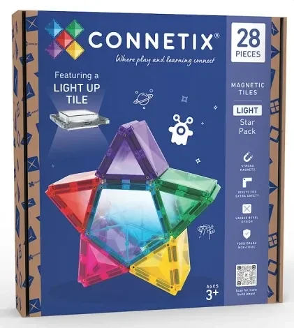 Klocki magnetyczne CONNETIX Light Star Pack 28 elementów – świecąca płytka i kolorowe kształty