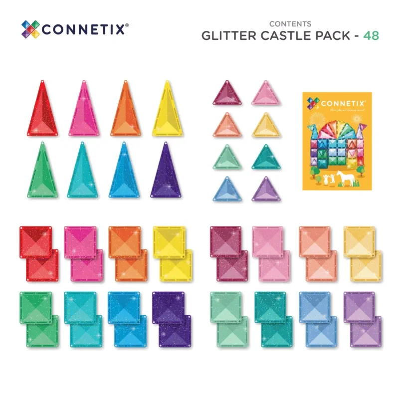 Trójkąty i kwadraty z brokatem – klocki CONNETIX Glitter Castle