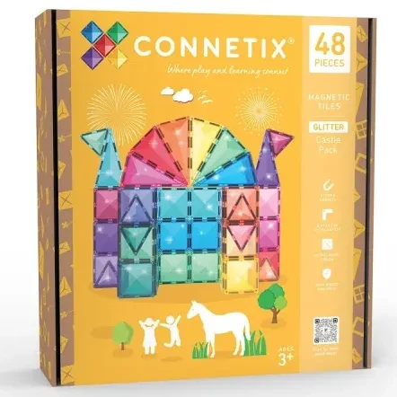 Klocki magnetyczne CONNETIX Glitter Castle Pack 48 el. – brokatowe płytki