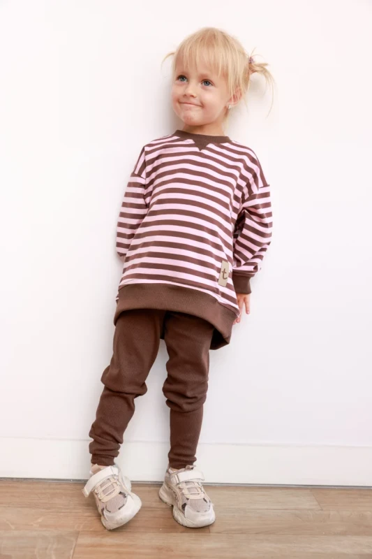 Bluza OVER Choco-Pink TUSS – brązowo-różowa bluza dziecięca w paski