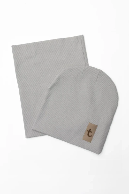 Zestaw czapka z kominem PRĄŻEK Light Grey TUSS – jasnoszary komplet dziecięc