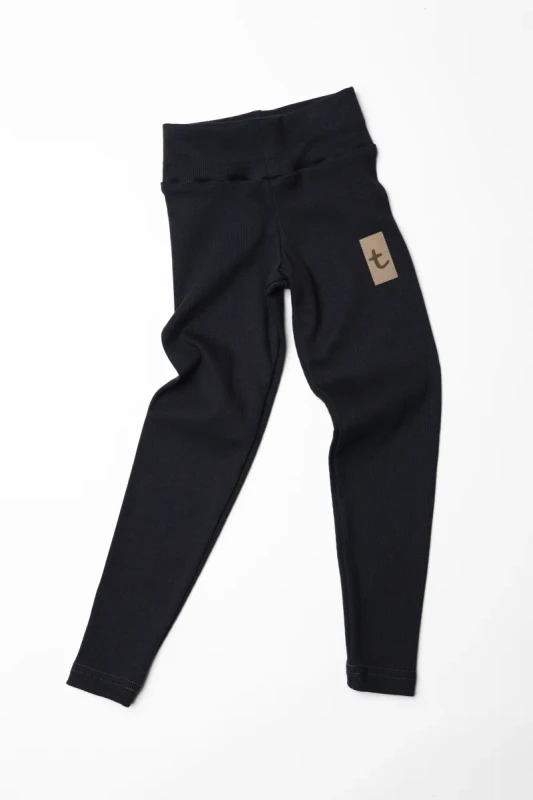 Czarne legginsy dziecięce prążkowane RIB Black TUSS