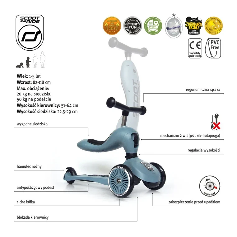 Scoot & Ride Highwaykick 1 Steel – widok z przodu
